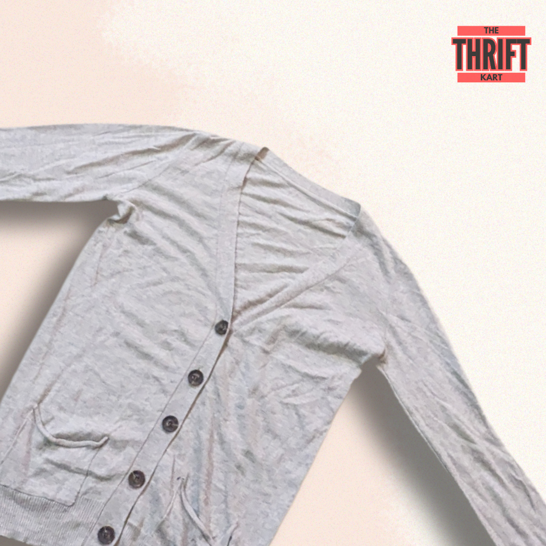 The Thrift Kart White V-Neck Cardigan | Made in India