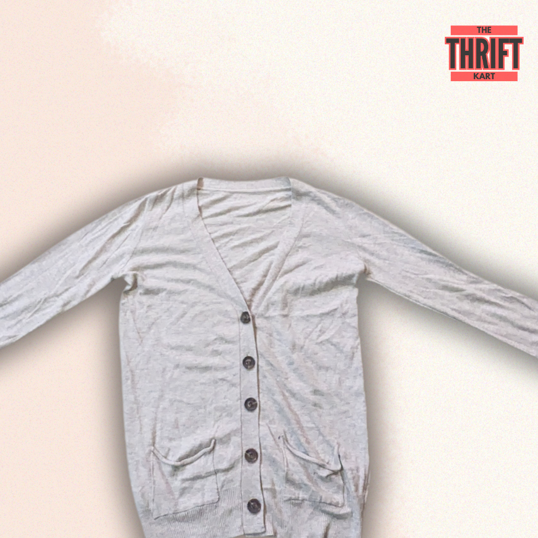 The Thrift Kart White V-Neck Cardigan | Made in India