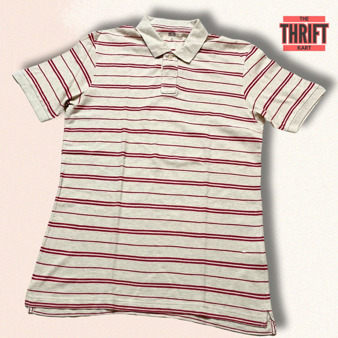 UNIQLO Vintage Striped Creme Polo | Made in Japan