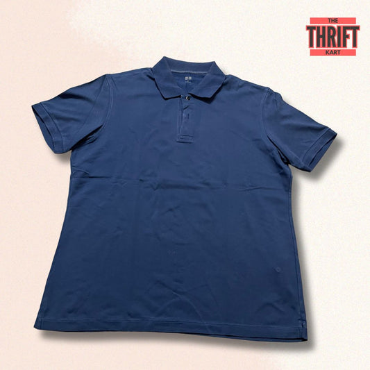 Uniqlo Solid Blue Polo Tee | Made In China