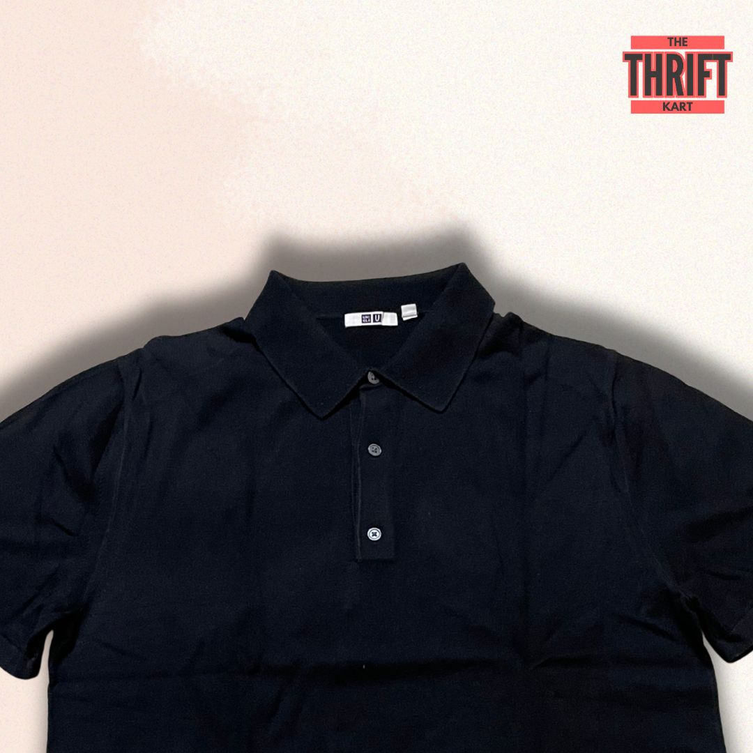 Uniqlo Solid Black Polo Tee | Made In China