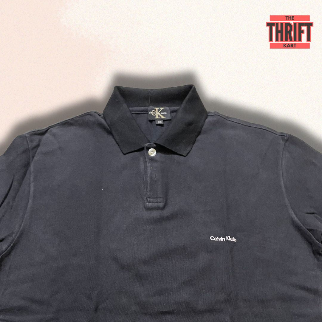 Calvin Klein Solid Black Polo Tee | Made In China