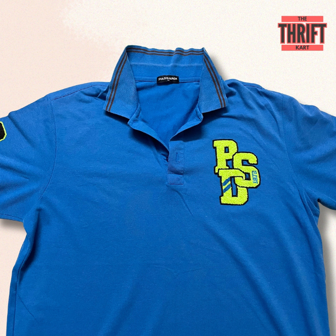 Passardi Fleece Print Blue Polo | Made in Italy