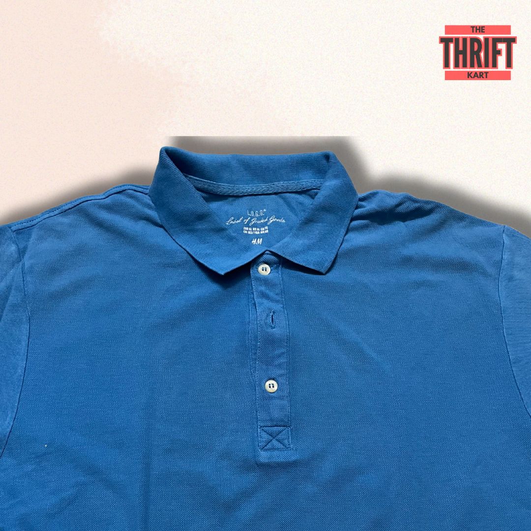 H&M Solid Blue Polo Tee | Made In China