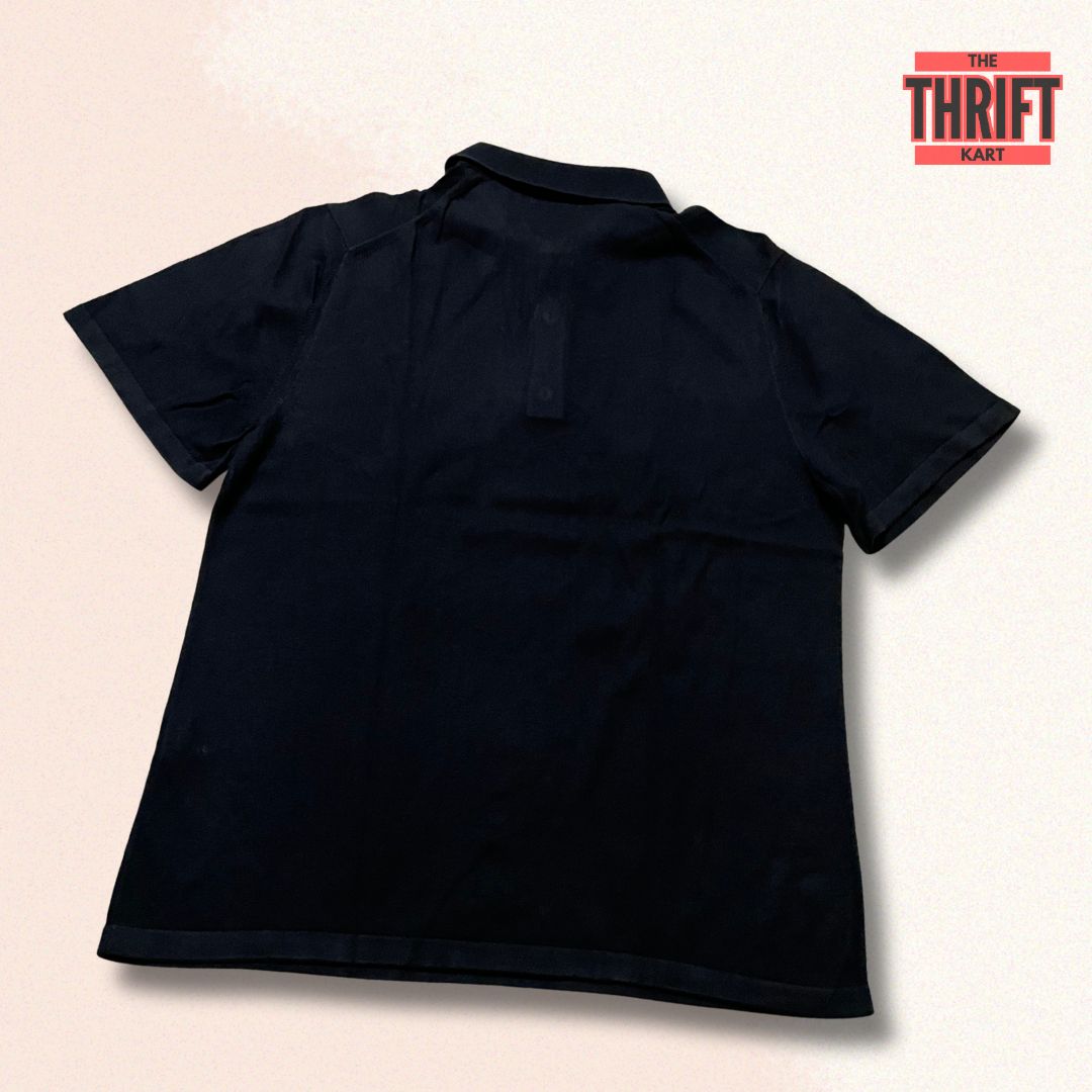 Uniqlo Solid Black Polo Tee | Made In China