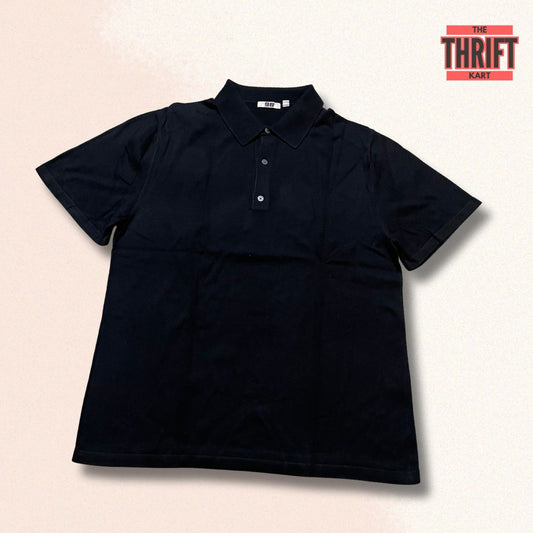 Uniqlo Solid Black Polo Tee | Made In China