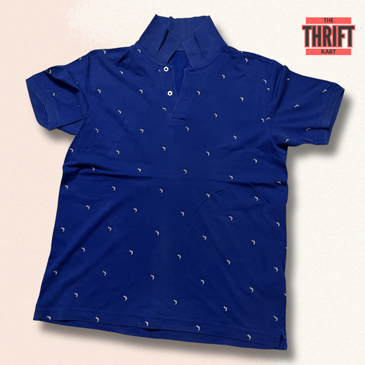 Uniqlo Blue Texture Printed Polo | Made in Japan