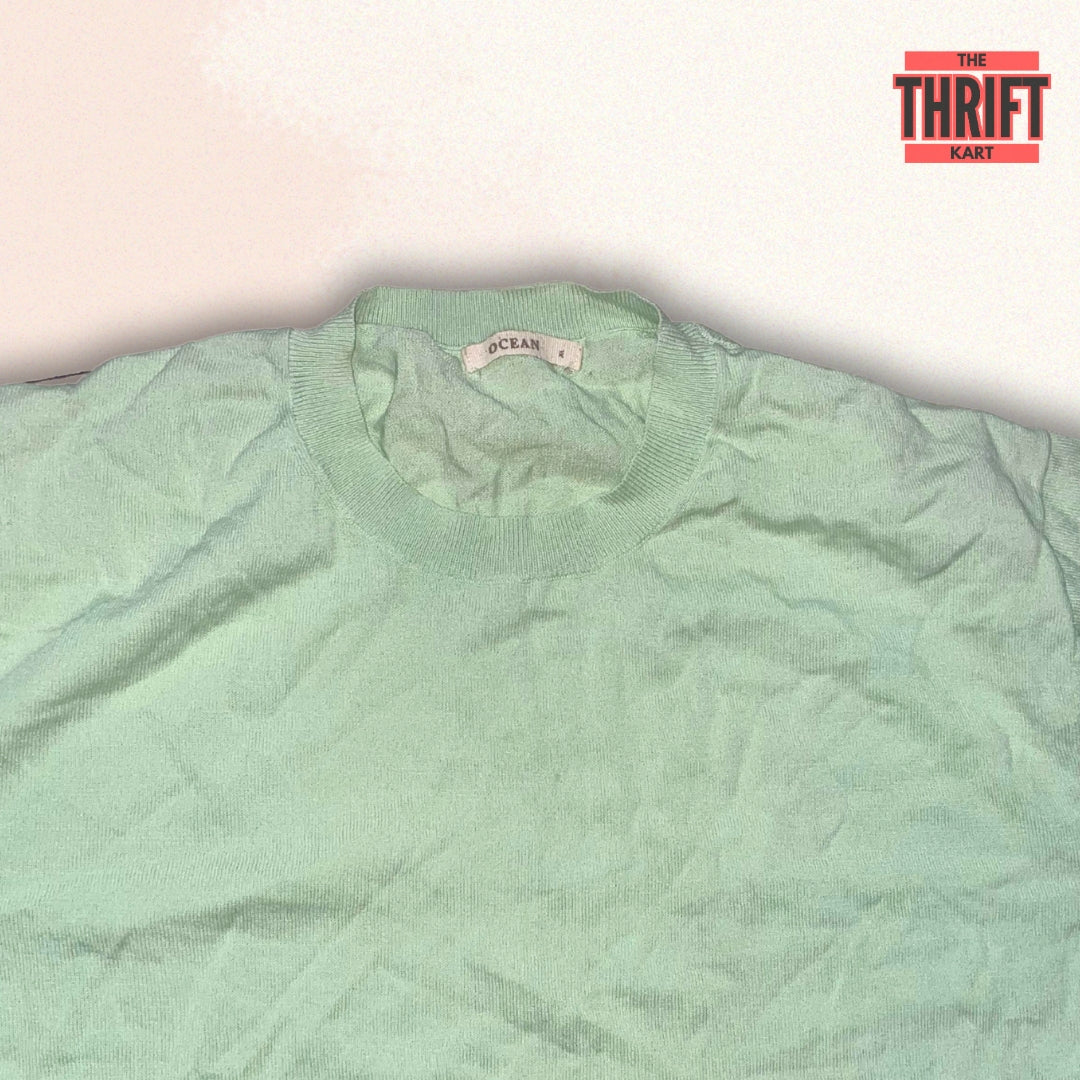 Ocean Oversized Chic Green T-Shirt | Made in Turkey
