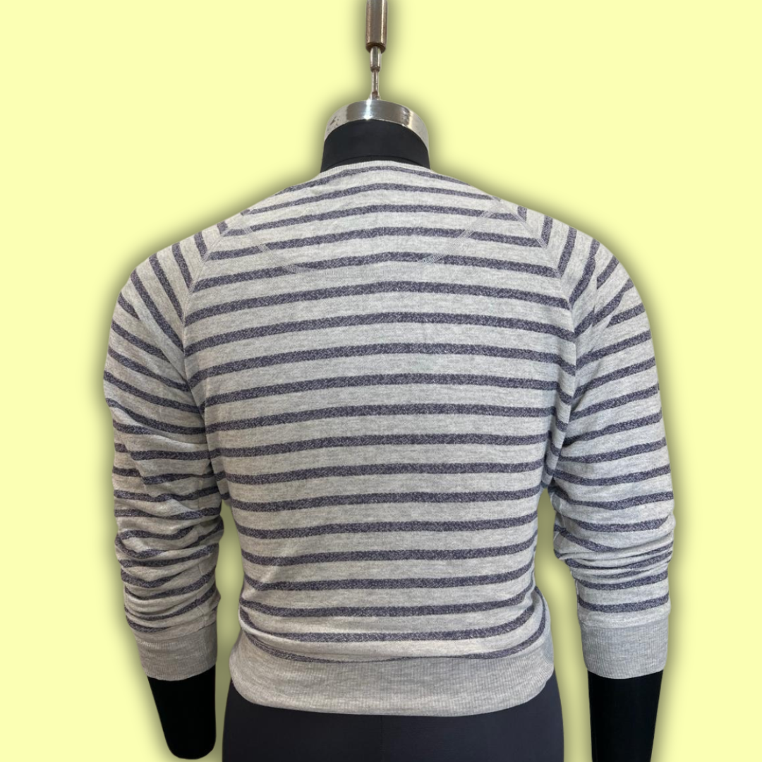 The Luxe Silhouette Grey Striped Sweater | 100% Affordable Thrift Clothing