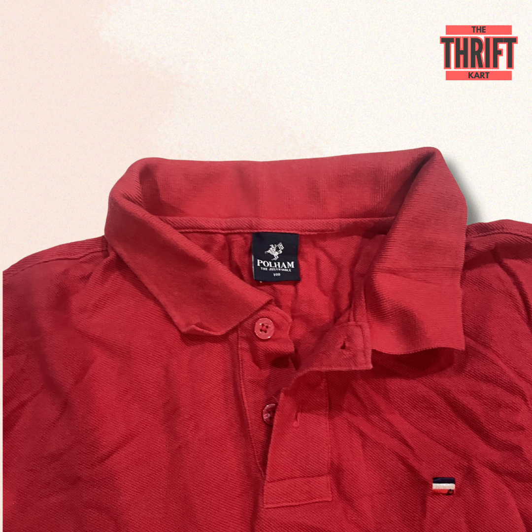 Polham Polo T-Shirt Large Solid Vibrant Red | Made in Korea