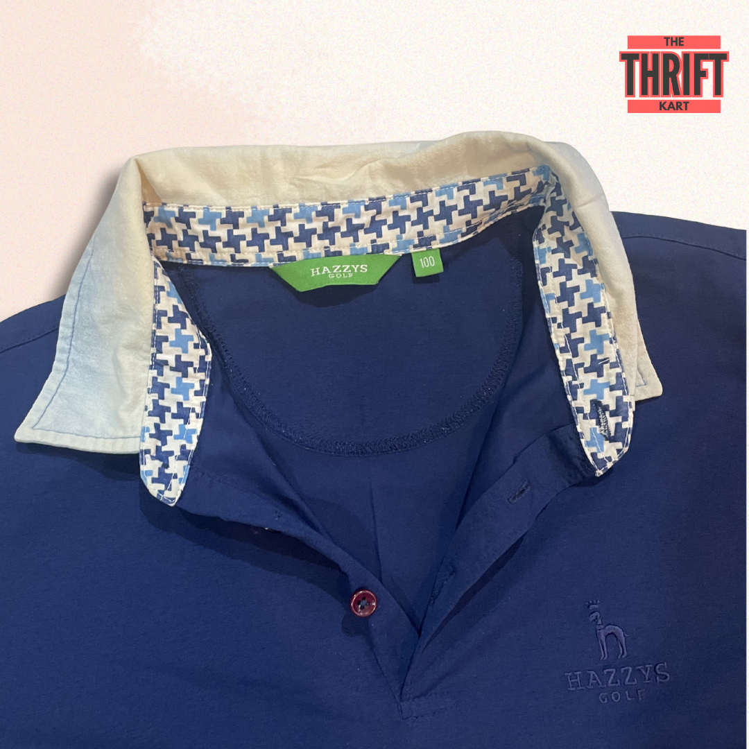 Hazzy's Golf Polo Navy Houndstooth Collar | Made in Korea