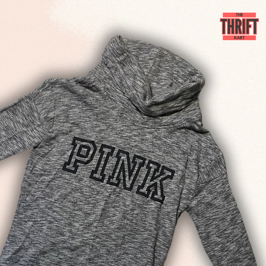 Pink Victoria's Secret Grey Cowl Neck Sweatshirt | Made in United States
